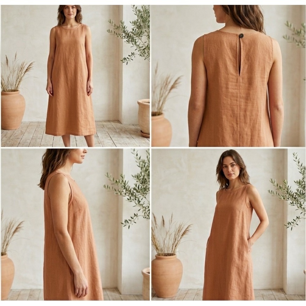 Pure Jill by J.Jill A-Line Linen Maxi Dress Womens S Sable Pocket Sleeveless